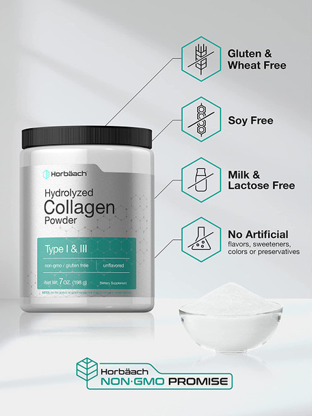 Hydrolyzed Collagen Powder 7oz | Type I and III | Multi Collagen Peptides | Keto & Paleo Friendly | Unflavored & Gluten Free | by Horbaach