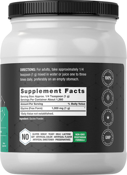 Glycine Powder 3 lbs | Free Form Supplement | Unflavored Powder | Vegetarian, Non-GMO, Gluten Free | by Horbaach