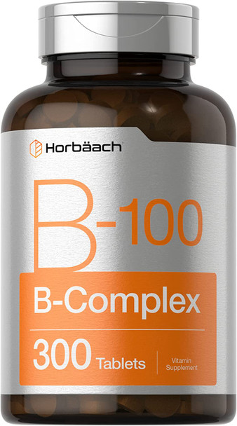 Vitamin B-100 Complex | 300 Tablets | Vegetarian, Non-GMO, and Gluten Free Supplement | by Horbaach