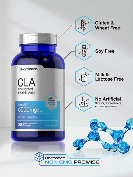CLA Supplement | 300 Softgel Pills | Maximum Potency | Conjugated Lineolic Acid from Safflower Oil | Non-GMO, Gluten Free | by Horbaach | Packaging May Vary