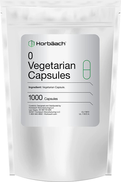 Empty Vegetarian Capsules Size 0 | 1000 Count | Clear Vegetable Capsule | Non-GMO, Gluten Free | by Horbaach