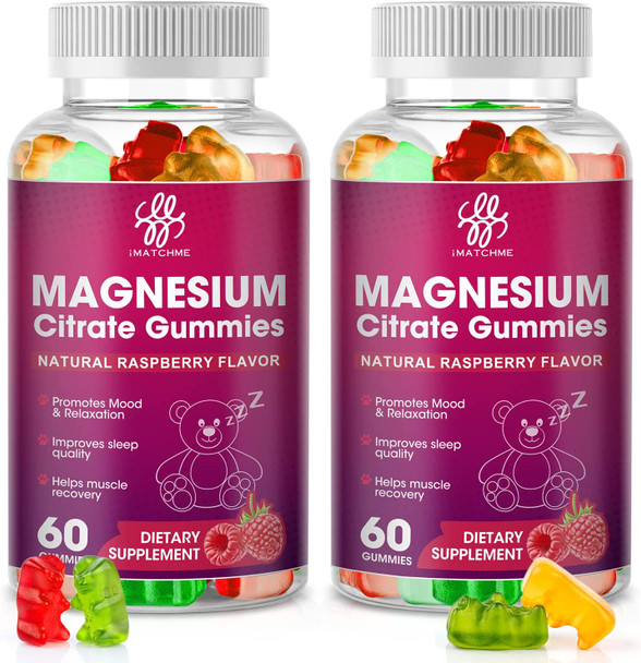 Magnesium Citrate Gummies for Adults and Kids, Promotes Healthy Relaxation, Muscle, Bone & Energy Support, Natural Flavor Gummy Supplement, Gluten Free Vegetarian GMO-Free Chewable (2 Pack)