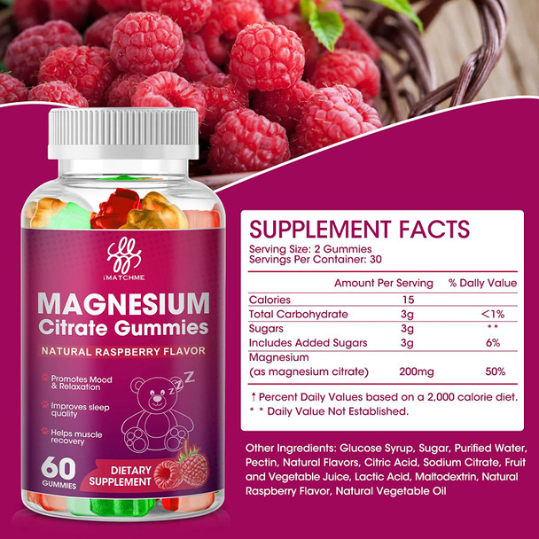 Magnesium Citrate Gummies for Adults and Kids, Promotes Healthy Relaxation, Muscle, Bone & Energy Support, Natural Flavor Gummy Supplement, Gluten Free Vegetarian GMO-Free Chewable (2 Pack)