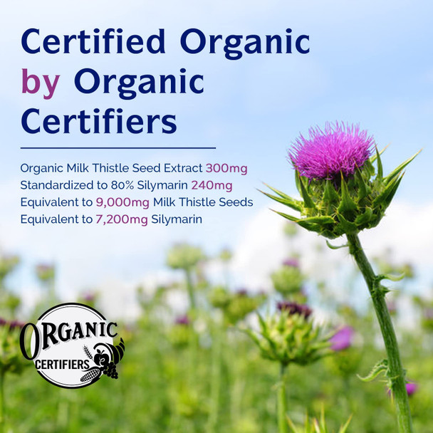 Organic Milk Thistle Extract, Standardized 80% Silymarin Flavonoids, 30:1 Highest Concentration, 9000mg Equivalent, 300mg per Caps, 120 Veggie Caps, Non-GMO, NO Gluten Dairy Soy, Support Liver Health