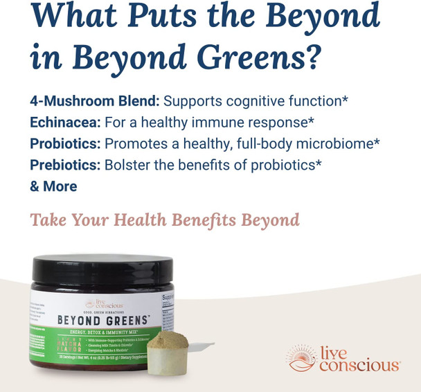 Live Conscious Beyond Greens & Beyond Brew | Delicious Greens Powder for Bloating + Mushroom Superfood Coffee Alternative Caffeine Free