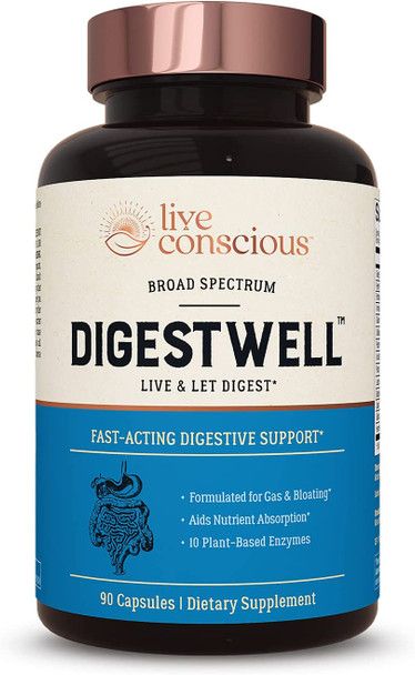 DigestWell Immediate Support - Fast-Acting Digestive Support | Broad Spectrum Enzyme, Probiotic & Herbal Formula - Decreases Everyday Gas & Bloating - 90 Capsules