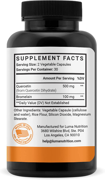 Quercetin 500mg - Quercetin with Bromelain - Powerful Quercetin Supplement - Premium Bromelain Supplement - Cardiovascular Health - Anti-Inflammatory - 60 Capsules