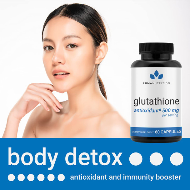 Premium Glutathione - Reduced Glutathione 500mg - Glutathione Supplement - L-Glutathione - Antioxidant Support - Liver Detox - 60 Capsules