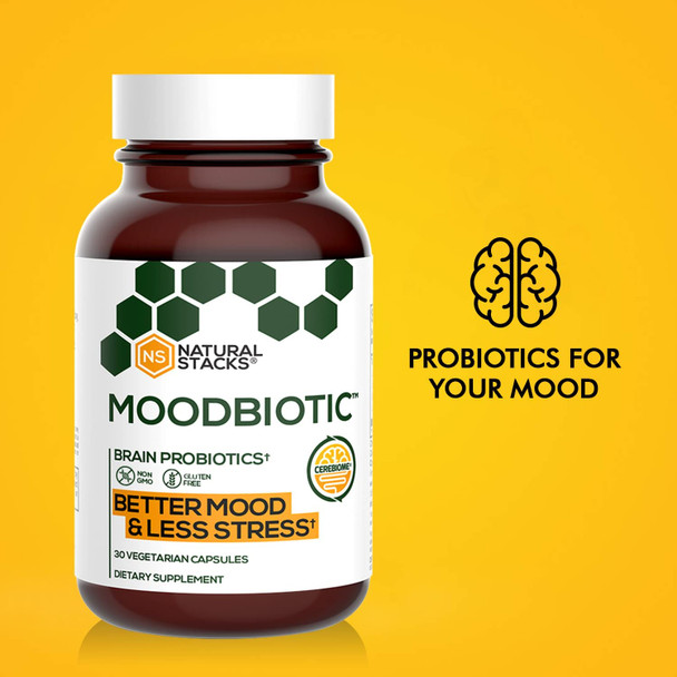 MoodBiotic Probiotics for Women & Men - Probiotic Lactobacilli Supplement w/ 6 Billion CFU for Better Mood, Stress Management, Improved Cognition & Gut Health (30ct) - w/ Cerebiome
