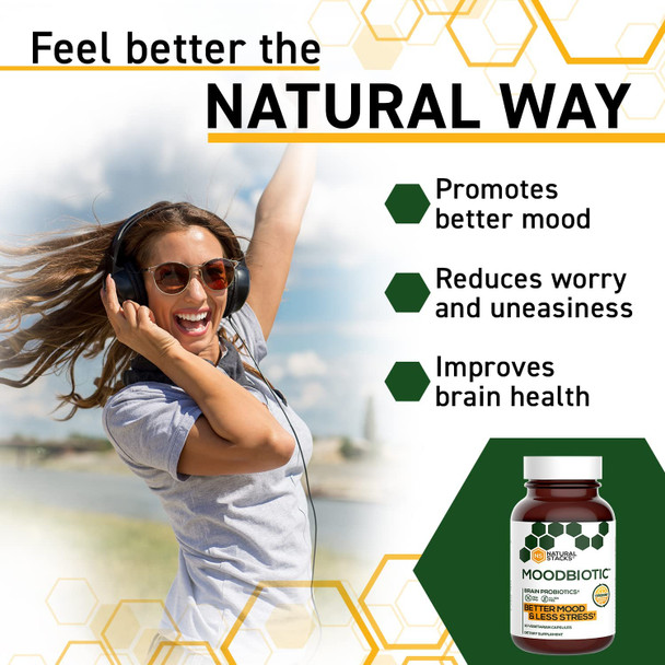 MoodBiotic Probiotics for Women & Men - Probiotic Lactobacilli Supplement w/ 6 Billion CFU for Better Mood, Stress Management, Improved Cognition & Gut Health (30ct) - w/ Cerebiome