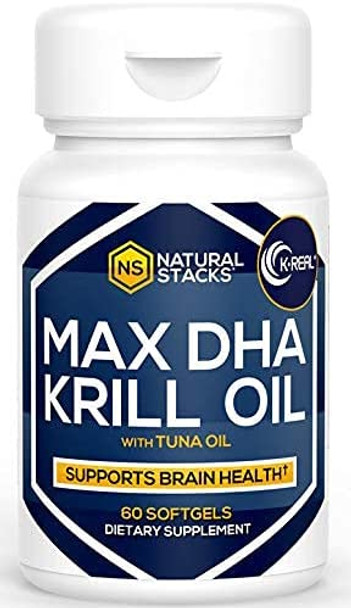 NATURAL STACKS Antarctic Krill Oil 1000mg Softgels - 60 ct. Fish Oil Supplements for Cardiovascular & Immunity Support - Krill Oil Supplement for Brain Health with Potent Antioxidant