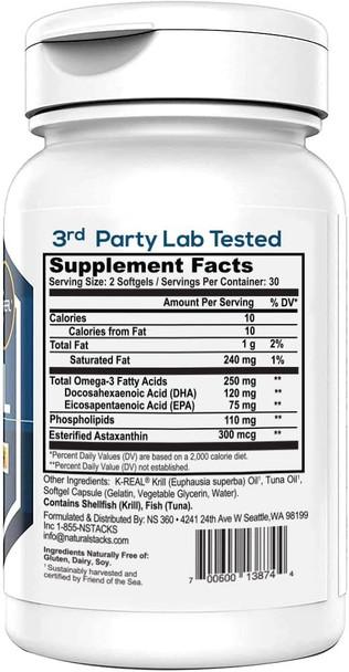 NATURAL STACKS Antarctic Krill Oil 1000mg Softgels - 60 ct. Fish Oil Supplements for Cardiovascular & Immunity Support - Krill Oil Supplement for Brain Health with Potent Antioxidant