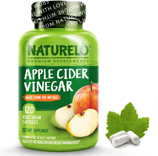 NATURELO Apple Cider Vinegar Capsules - Natural ACV with Mother Supplement for Men & Women for Detox, Cleanse and Weight Management - 120 Vegan Capsules