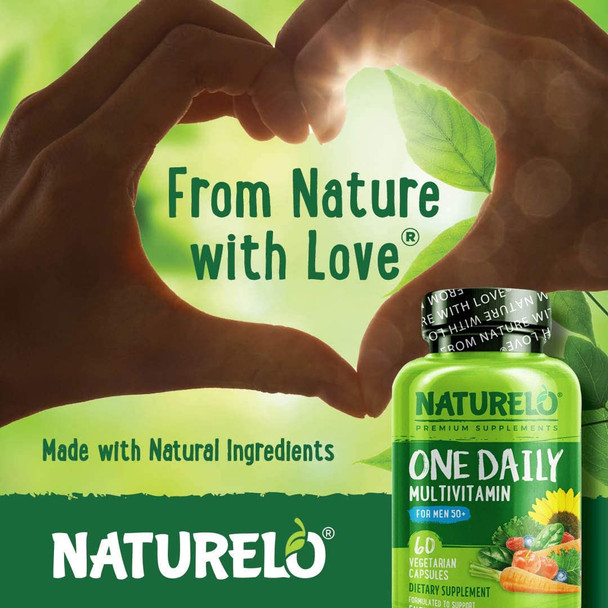 NATURELO One Daily Multivitamin for Men 50+ - with Vitamins & Minerals + Organic Whole Foods - Supplement to Boost Energy, General Health - Non-GMO - 60 Capsules | 2 Month Supply