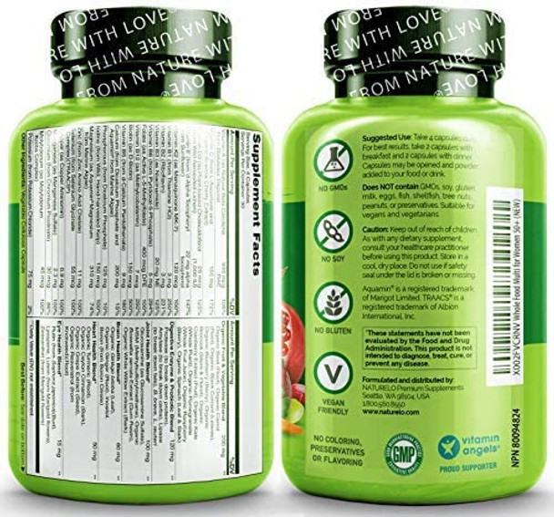 Naturelo Whole Food Multivitamin For Women 50+ (Iron Free) With Vitamins, Minerals, & Organic Extracts - Supplement For Post Menopausal Women Over 50 - No Gmo - 240 Vegan Capsules