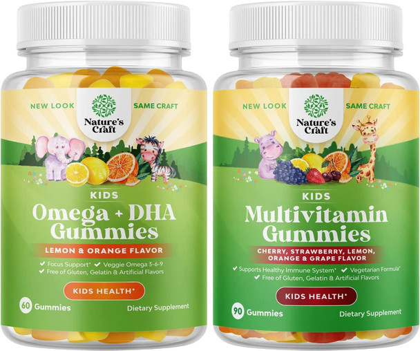 Bundle Of Omega 3 Gummies - Plant Based Kids Multivitamin Gummies For Kids - - Perfect Dha Omega 3,6,9 Gummies That Supports Bones - - Multivitamin For Kids Immunity Support