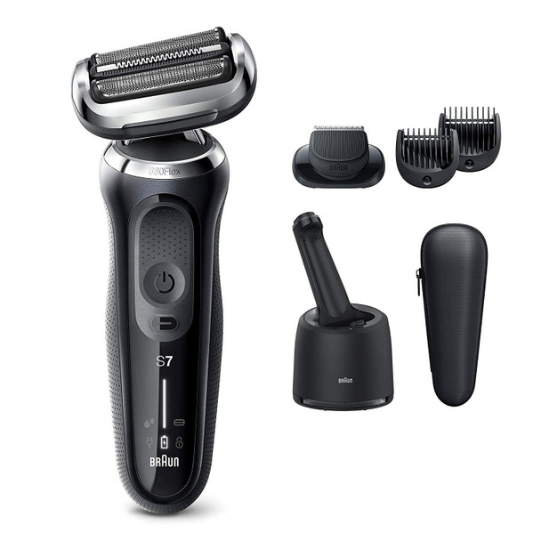 Braun Electric Razor for Men, Series 7 7075cc 360 Flex Head Electric Shaver with Beard Trimmer, Rechargeable, Wet & Dry, 4in1 SmartCare Center and Travel Case