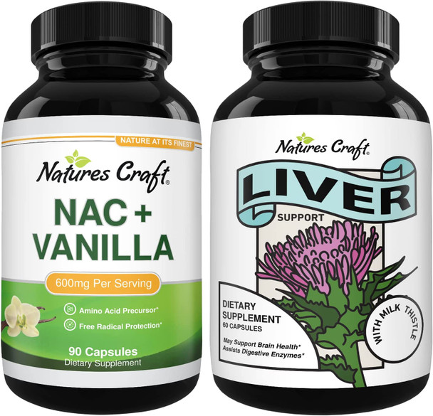Bundle of NAC Supplement N-Acetyl Cysteine 600mg and Liver Cleanse Detox & Repair Complex - High Absorption Non-Smelly NAC 600 mg Capsules - Herbal Liver Support Supplement with Silymarin Milk