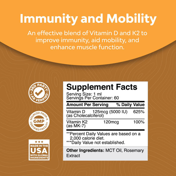Bundle of Vitamin D Drops with K-2 and Liquid Zinc Sulfate Immunity Booster - for Immune Support and Joint Health - Immune Boost Supplement for Hair Skin and Nails Mineral Supplement