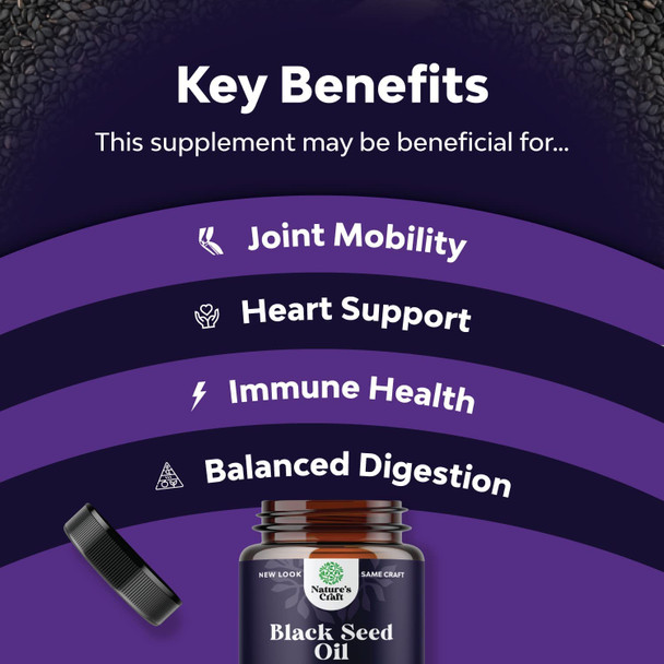 Vegan Black Seed Oil Capsules - Cold Pressed Nigella Sativa Black Cumin Seed Oil Capsules with Omega 3 6 9 Antioxidants and Thymoquinone for Hair Growth Immune Support Joint Health and Digestion