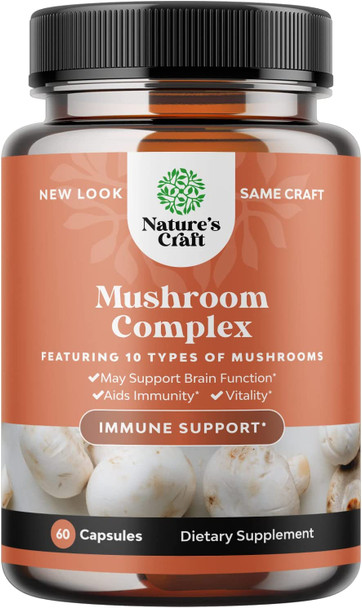 Nootropic Brain Focus Mushroom Supplement - Lions Mane Mushroom Complex and Reishi Mushroom Immune Support Adaptogen Blend - 10X Mushroom Blend for Natural Sugar Balance and Mental Focus