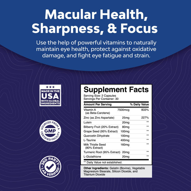 Advanced Eye Health Supplement for Adults - Eye Supplements for Adults Based on AREDS 2 Eye Vitamins Lutein and Zeaxanthin with Hyaluronic Acid for Dry Eyes Vision Support and Blue Light Protection