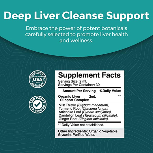 Liver Support Milk Thistle Tincture - Milk Thistle Liquid Herbal Supplement with Artichoke Extract for Liver Detox Cleanse and Repair - Liver Cleanse Detox Drops with Dandelion Turmeric and Ginger