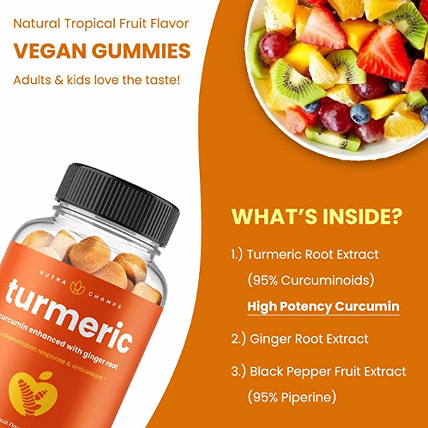 Turmeric Gummies for Adults Peach Flavor - Extra Strength Joint Support Gummies with Turmeric Curcumin with Black Pepper Extract and Ginger - Turmeric and Ginger Peach Gummies Vitamins for Adults