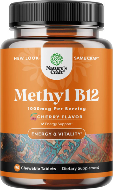 Chewable Vitamin B12 1000 Mcg - Methylated B12 Vegan Vitamin For Brain Support Natural Energy - Bone Health Eye Care And Mood Boost With Hair Skin And Nails Halal Vitamins