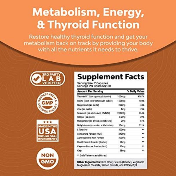 Pure Thyroid Support Supplement for Women - Thyroid Support for Weight Loss Mood Support and Natural Energy Pills - Anti Aging Thyroid Supplement for Women with Daily Vitamins for Women