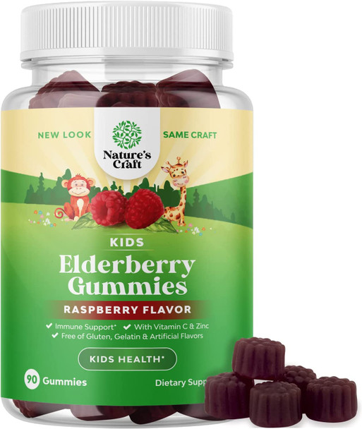 Kids Elderberry Gummies with Zinc and Vitamin C - Delicious Sambucus Black Elderberry Gummies for Kids Immune Support - Daily Kids Immunity Support Gummies Vegan Non-GMO Gluten and Gelatin Free