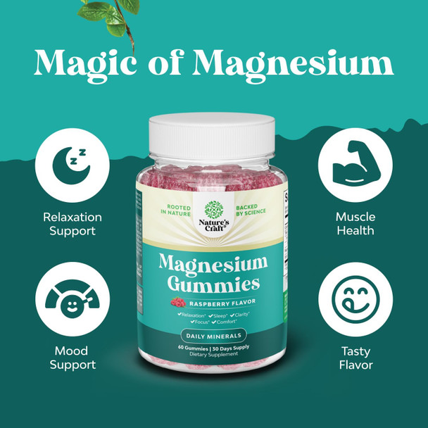 Natures Craft Magnesium Citrate Gummies for Adults Calm and  Sleep Aid  60 Count