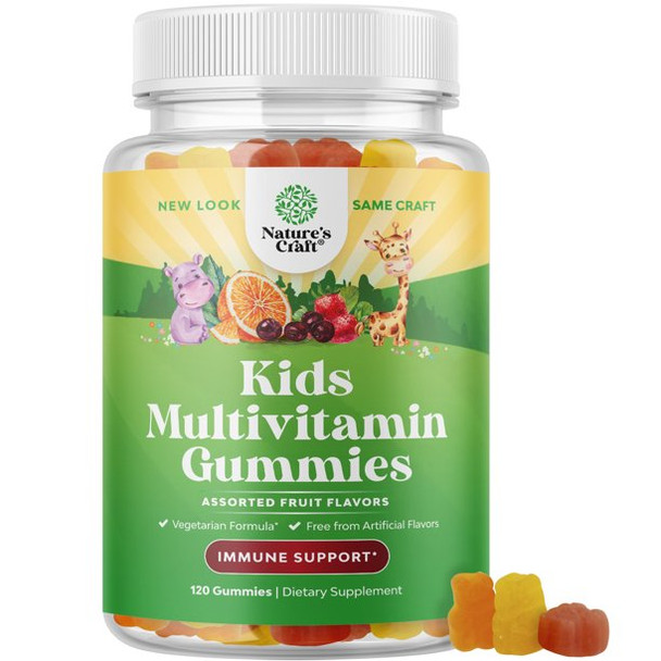 Plant Based Kids Multivitamin Gummies - Multivitamin for Kids Immunity Support Gummies with Vitamins A C D3 E B Zinc - Halal Gelatin and Gluten Free Non-GMO Kids Vitamins Gummy Multivitamin Formula