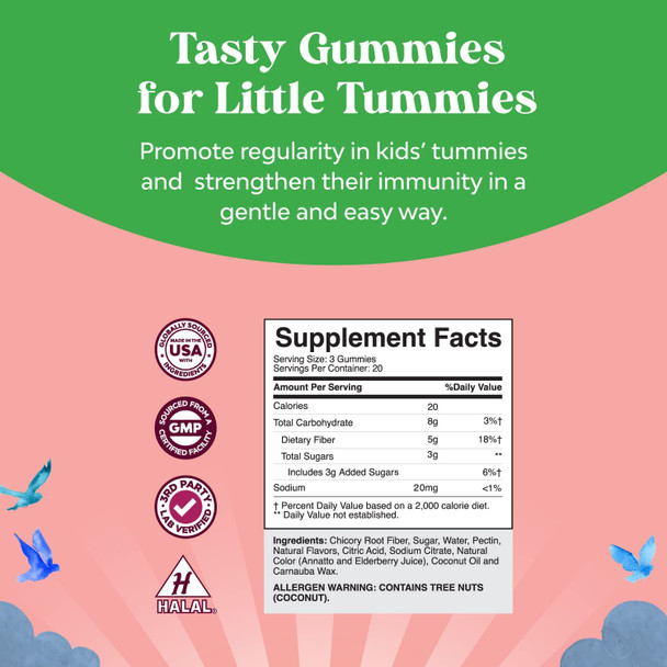 Kids Fiber Gummy Prebiotics Supplement - Soluble Fiber Gummies for Kids Constipation Relief Digestive Health and Leaky Gut Repair - Kids Fiber Gummies Immune System Booster Delicious Gummy Vitamins
