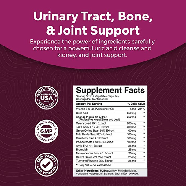 Uric Acid Support Supplement - Uric Acid for Kidney Support with Milk Thistle Vitamin B Chanca Piedra Tart Cherry Extract Celery Seed Turmeric Extract and More