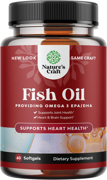 Omega 3 Fish Oil Supplement - EPA DHA Fish Oil Omega 3 Supplement with Immune Booster Brain Vitamins - Burpless Fish Oil 2000 mg for Mood Boost Liver Support and PMS Relief Support