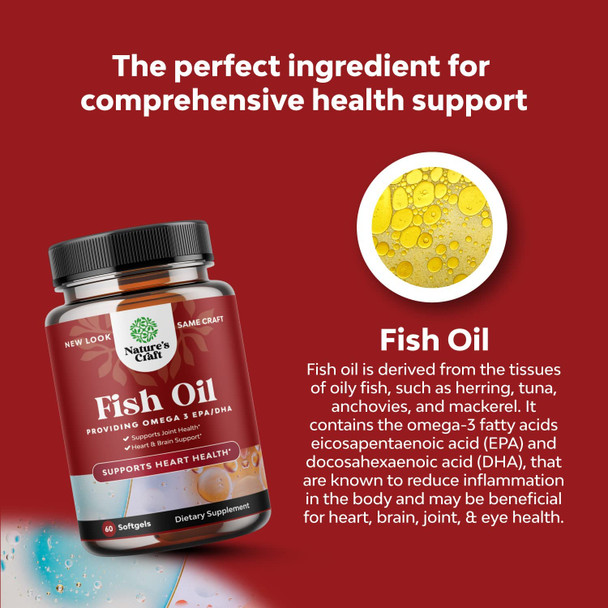 Omega 3 Fish Oil Supplement - EPA DHA Fish Oil Omega 3 Supplement with Immune Booster Brain Vitamins - Burpless Fish Oil 2000 mg for Mood Boost Liver Support and PMS Relief Support