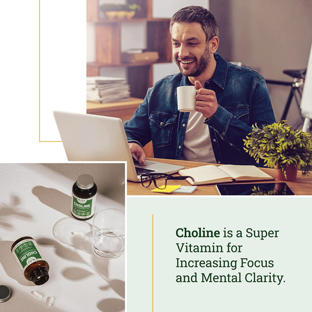 Choline Bitartrate 500mg | Supports Cognitive Function | 100% Vegan & Non-GMO Choline