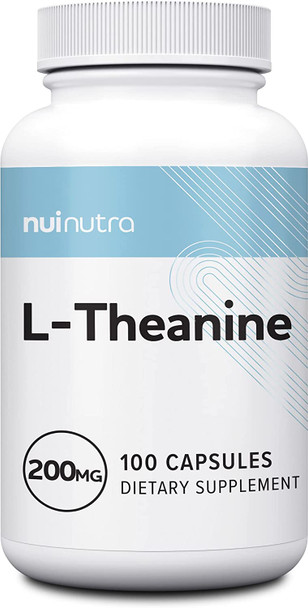 Nui Nutra L-Theanine Supplement | 200mg | 100 Capsules | Mood & Cognitive Support | Promotes Sleep, Relaxation, & Calmness | Stress Support | for Men and Women