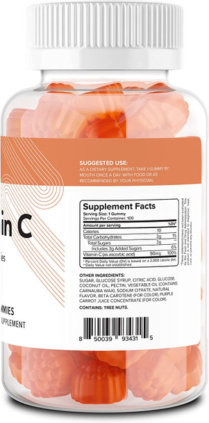 Nui Nutra Vitamin C Gummies Supplement | 90Mg | Orange Flavored | 100 Gummies | Boosts Immunity & Supports Bone, Joints, Heart, & Immune System | For Men & Women