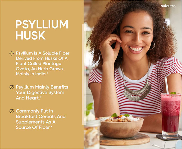 Nui Nutra Psyllium Husk Supplement | 1500mg | 450 Capsules | Soluble Fiber Capsules | Digestive Support Pills | Heart & Intestine Health | Non-GMO and Gluten Free | for Men & Women