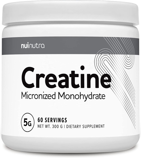 Nui Nutra Creatine Monohydrate Powder Supplement (Micronized) | 300G | Muscle Mass, Strength, and Performance Improvement for Men and Women | Pre Workout Energy & Post Workout Recovery | Unflavored