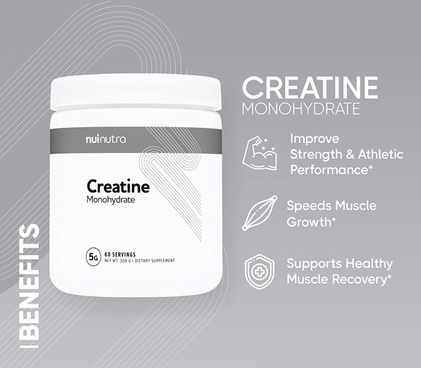 Nui Nutra Creatine Monohydrate Powder Supplement (Micronized) | 300G | Muscle Mass, Strength, and Performance Improvement for Men and Women | Pre Workout Energy & Post Workout Recovery | Unflavored