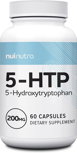 5HTP Supplement 200mg | 60 Capsules - Brain, Mood, Stress, and Sleep Support | Extra Strength 5-Hydroxytryptophan (Vegan, Gluten Free, Non-GMO, 3rd Party Lab Tested)