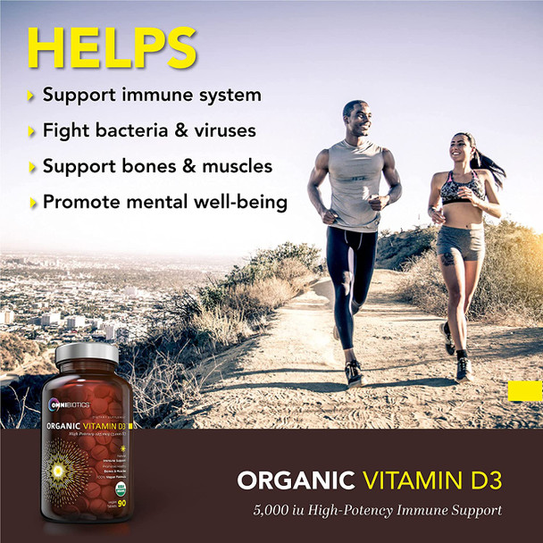 Organic Vitamin D3 5000 IU | 100% Vegan High-Potency Immune Support | Promotes Bone & Muscle Health | 90 Tablets (Unflavored)