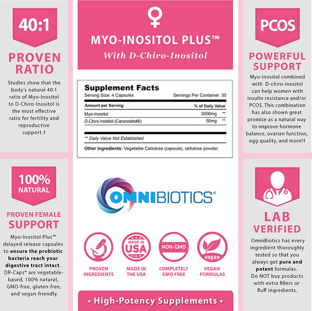 Myo-Inositol Plus & D-Chiro-Inositol | Pcos Supplement | Helps Promote Hormone Balance And Support Ovarian Function | Natural Fertility Supplements (120 Capsules)