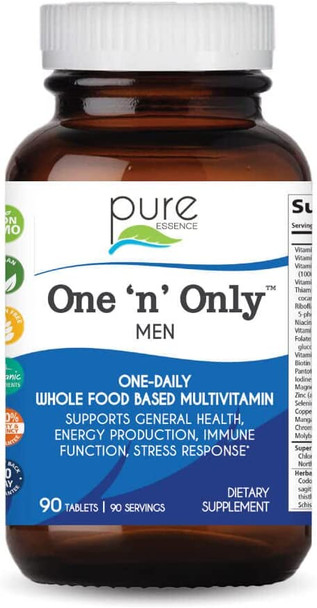 Pure Essence One N Only Multivitamin for Men - Whole Food One a Day Supplement with Superfoods, Minerals, Enzymes, Vitamin D, D3, B12, Biotin with Whole Foods - 90 Tablets