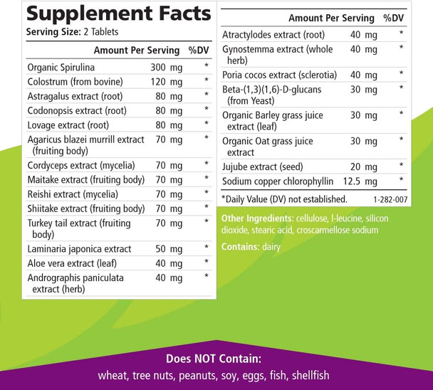 Pure Essence Immune Cellular Support System with Maitake, Reishi, Shitake Mushroom, Spirulina, Colostrum, Fucoidan and More - 60 Tablets