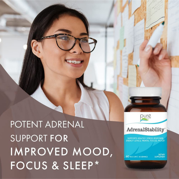 Adrenal Stability by Pure Essence - Adrenal Fatigue Supplement with Ashwagandha, Holy Basil, Supports Healthy Stress Response, Energy, Sleep (30 Caps)