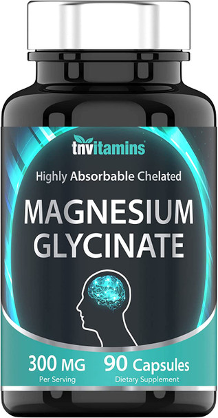 Chelated Magnesium Glycinate Capsules (300 MG x 90 Count) for Women & Men | AKA Magnesium Bisglycinate | Highly Absorbable | Calm, Sleep, Muscle, Stress, & Frustration Support* | by TNVitamins